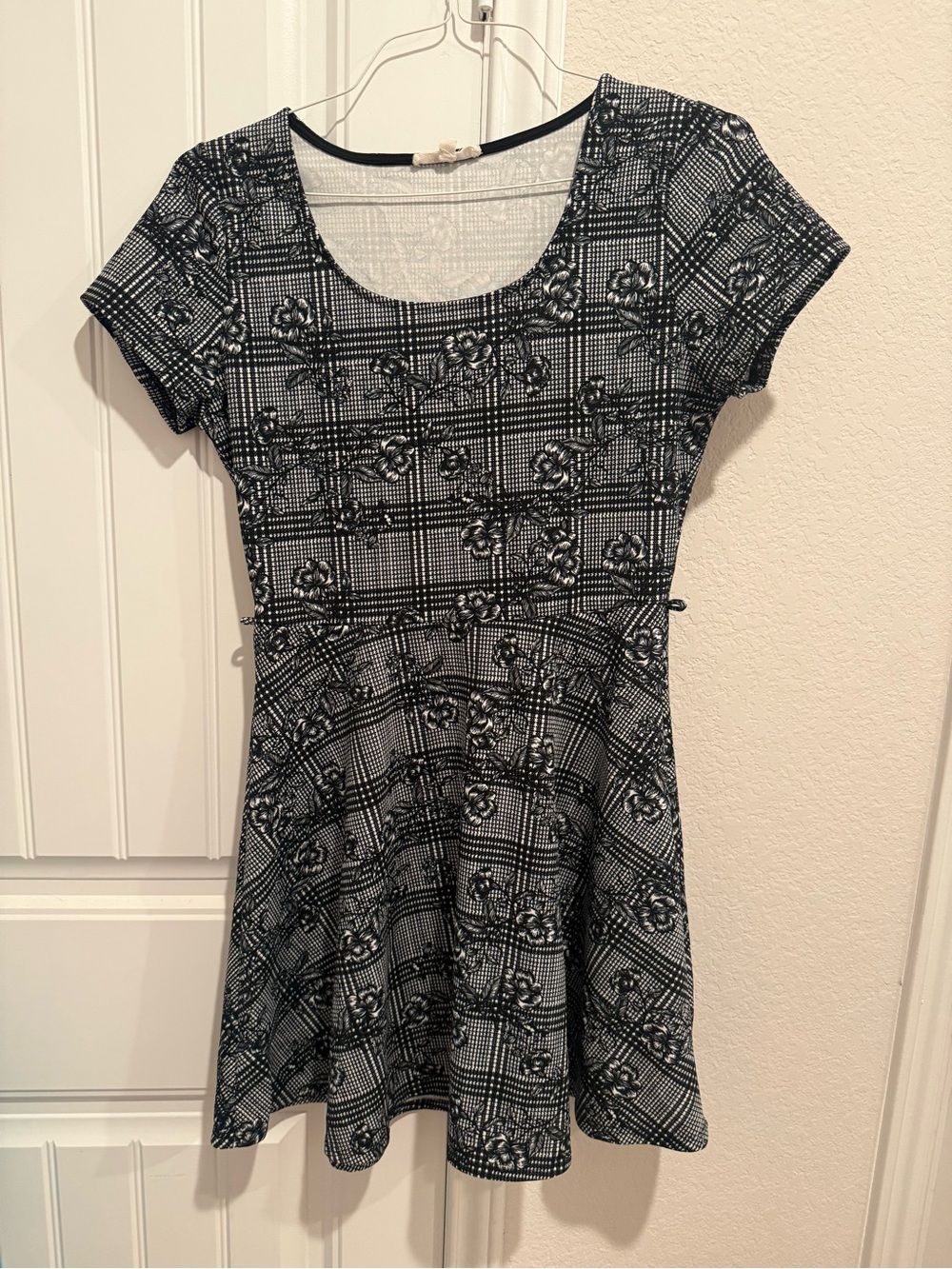 Rolla Coster Black and White Floral Plaid Skater Dress
